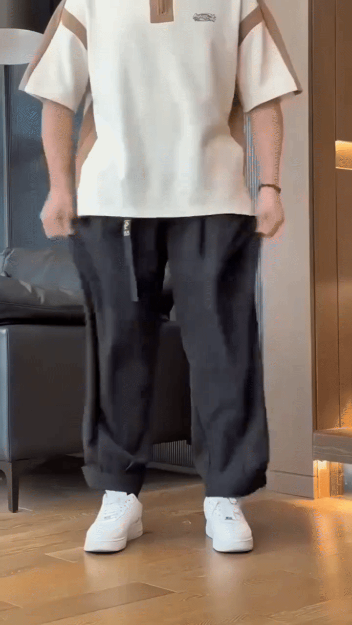 Men’s Premium Wide-Leg Drawstring Trousers | Relaxed Fit Elastic Waist Pants